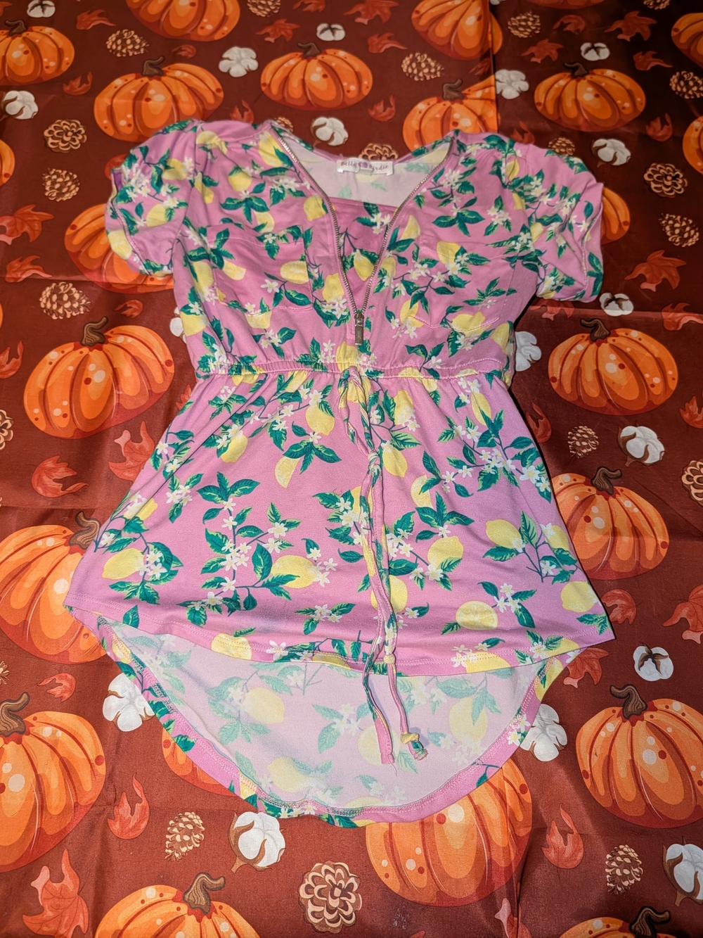 Girls' Pink Lemon Print Cinch-Waist Top